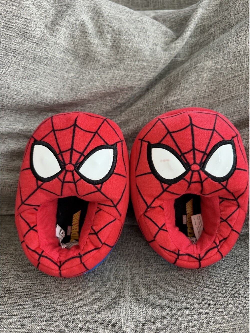 Marvel Spider Man Toddler Boys Slippers Size 7-8 Plush Face Slip On Grip Sole
